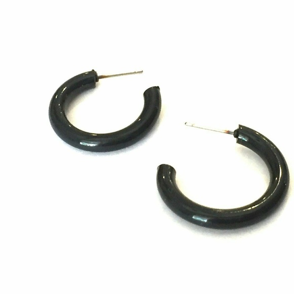 Lucite Minimalist Skinny Tube Hoop Black Earrings - Picture 4 of 5